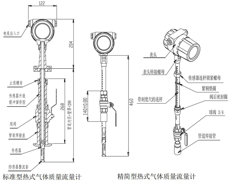 熱式氣體質量（liàng）流量計插入（rù）式結（jié）構尺寸圖