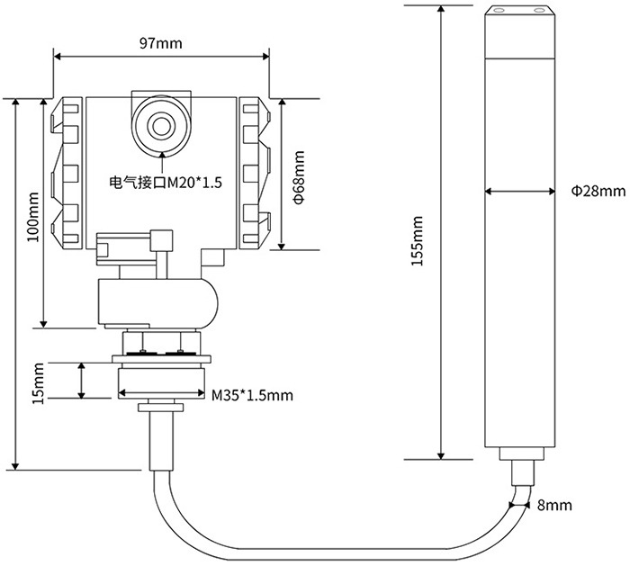 纜式液位（wèi）變送器外形尺寸（cùn）圖