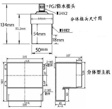 汙水超聲波液位（wèi）計外形尺寸（cùn）圖