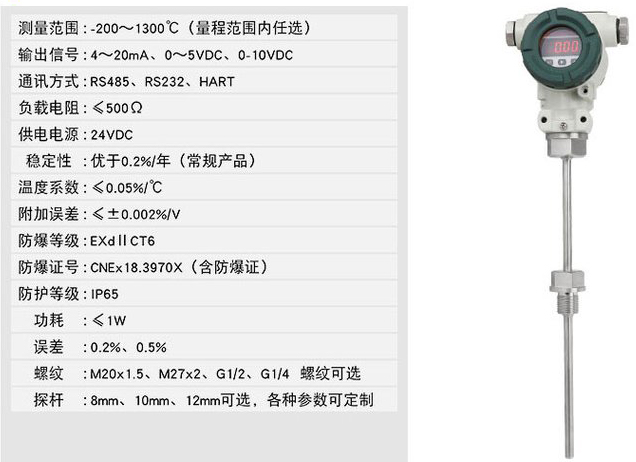 蒸汽溫度（dù）變送器技術參數對照表